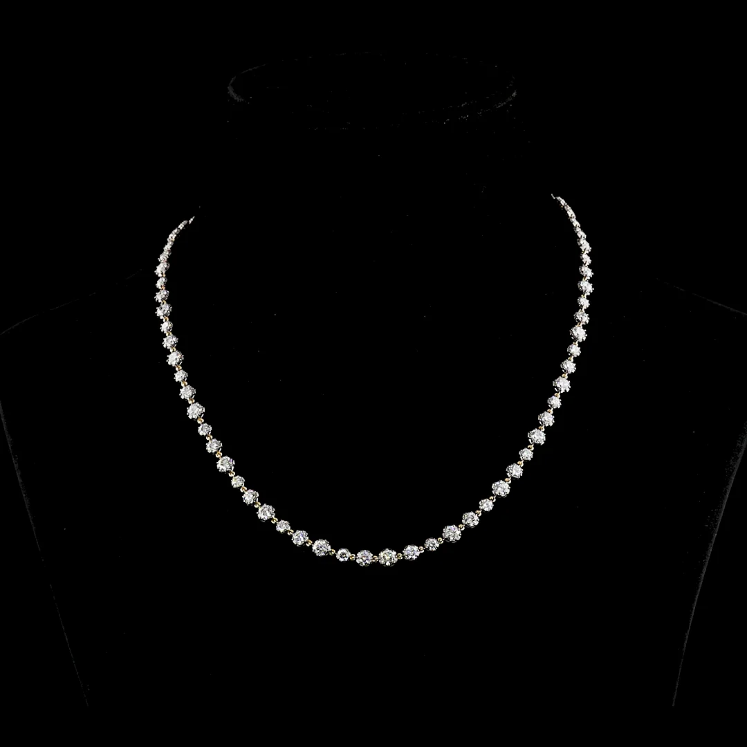 10.16 Cts 14k Yellow Gold Round Shape Station Line Tennis Necklace