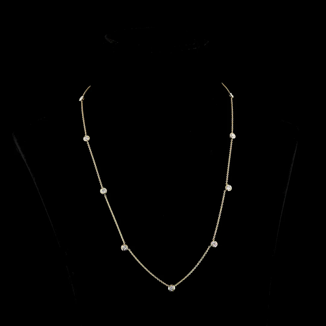 2.02 Cts 14k Yellow Gold Round Shape Station Necklace