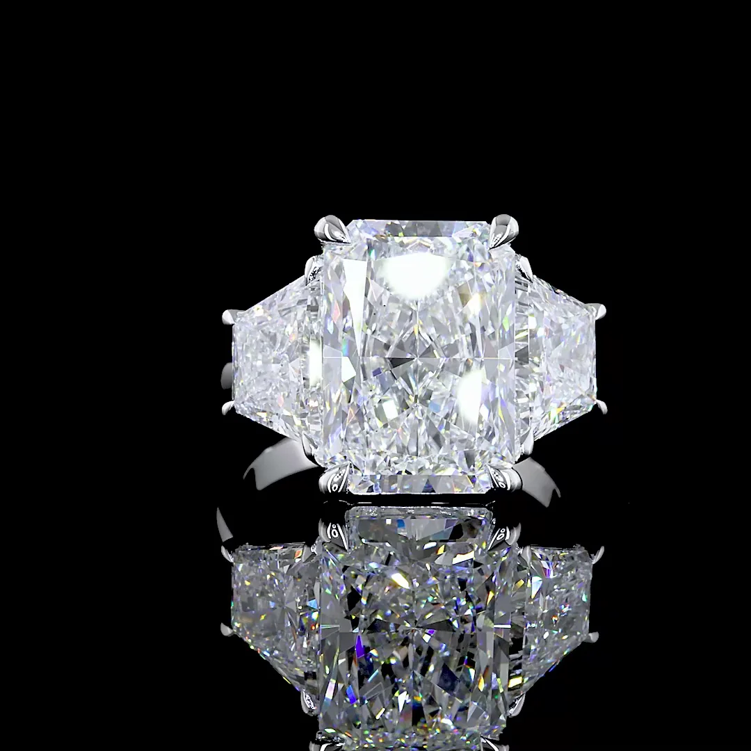 10.38 Cts 14k White Gold Radiant Shape 3 Stones Ring