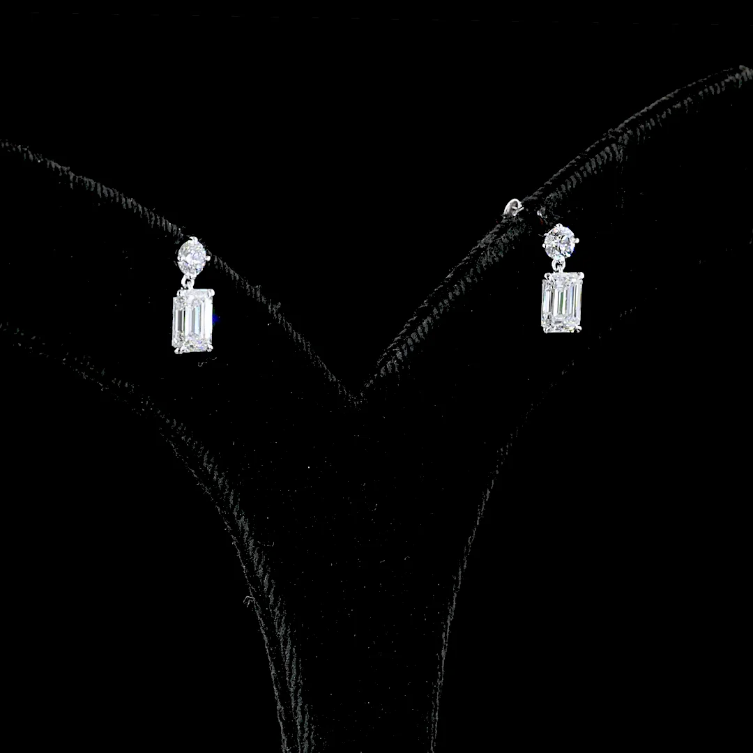 1.58 Cts 14k White Gold Emerald Shape Hanging Earring