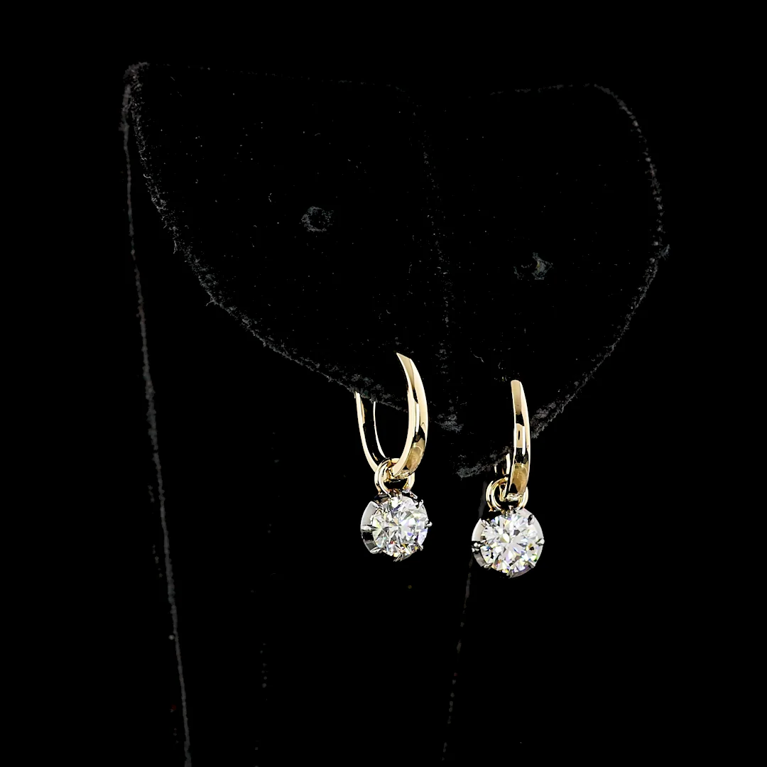 1.01 Cts 14k Yellow Gold Round Shape Hanging Earring