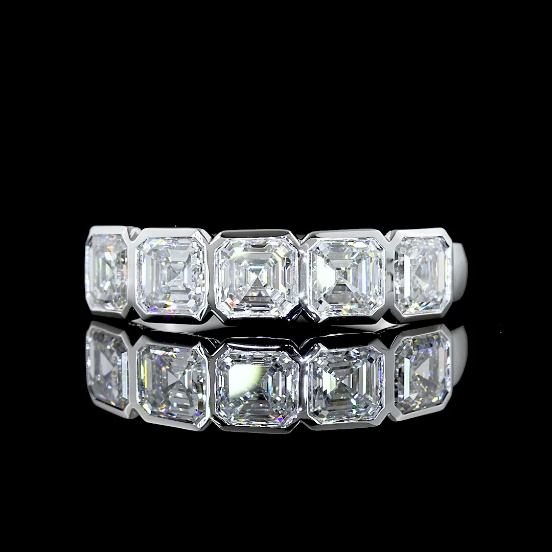 2.1 Cts 14k White Gold Asscher Shape 5 Stones Eternity Band
