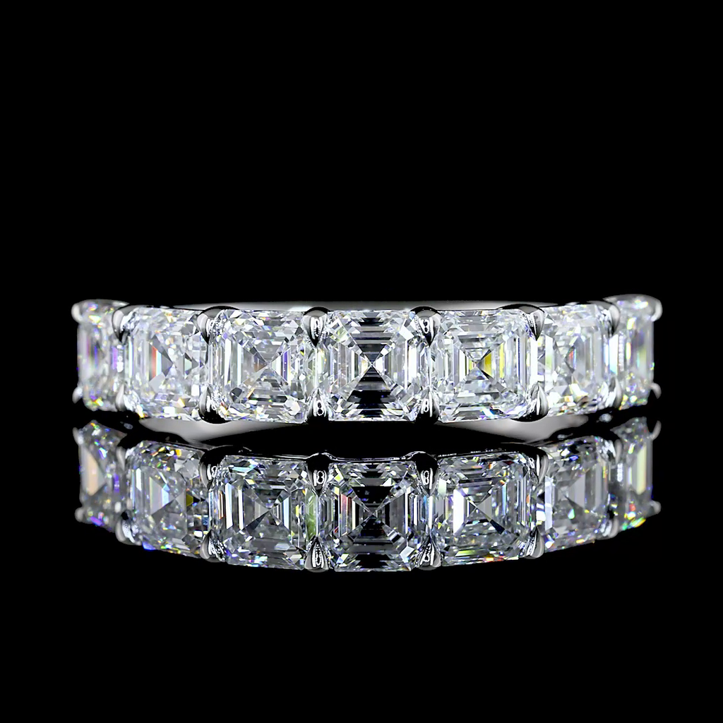 1.99 Cts 14k White Gold Asscher Shape 7 Stones Eternity Band