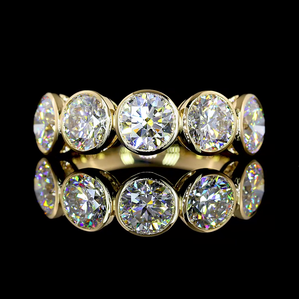 2.98 Cts 14k Yellow Gold Round Shape 5 Stones Eternity Band