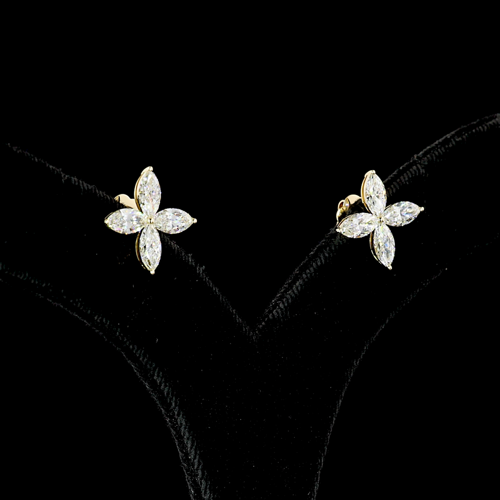 2.48 Cts 14k Yellow Gold Marquise Shape Studs Earring