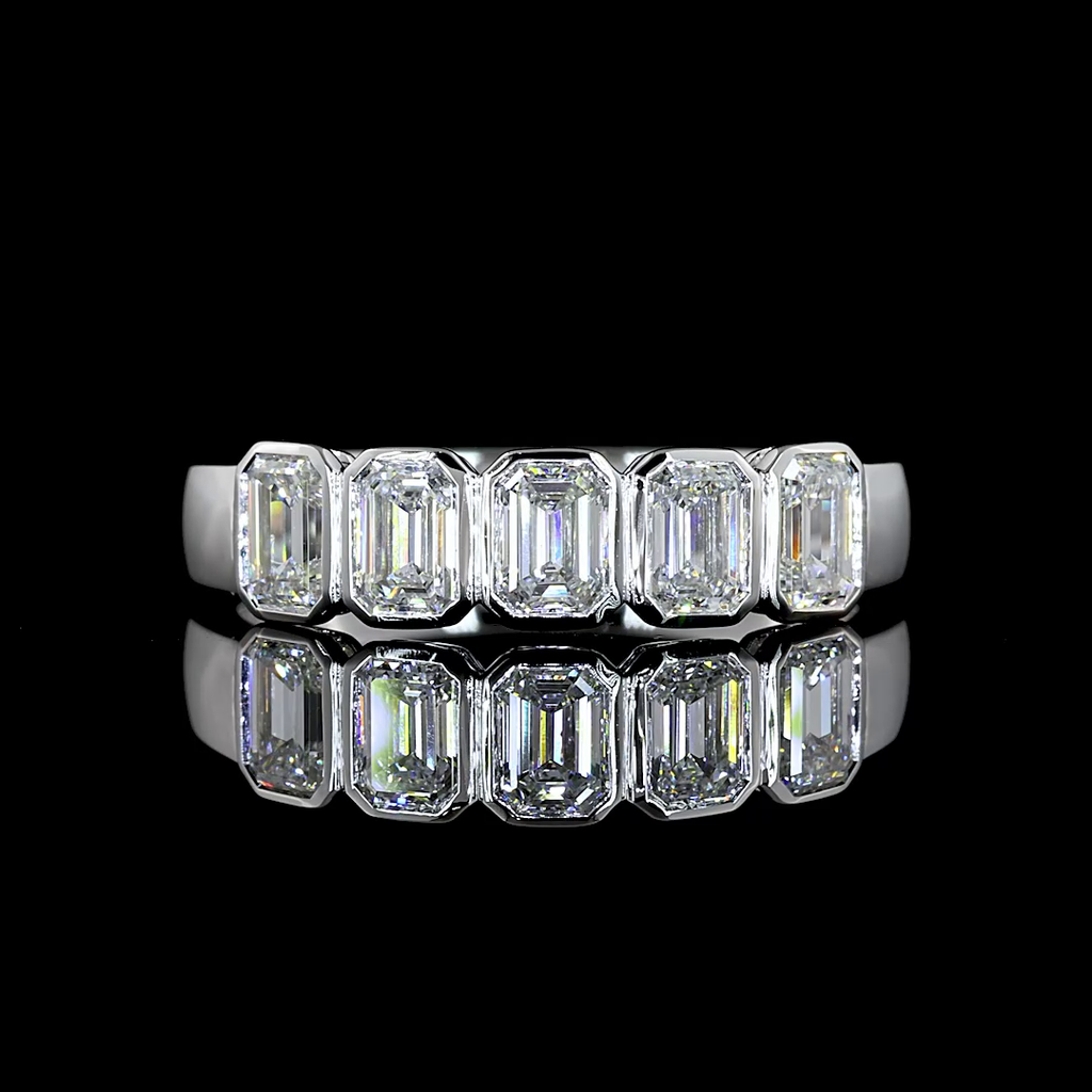 1 Cts 14k White Gold Emerald Shape 5 Stones Eternity Band
