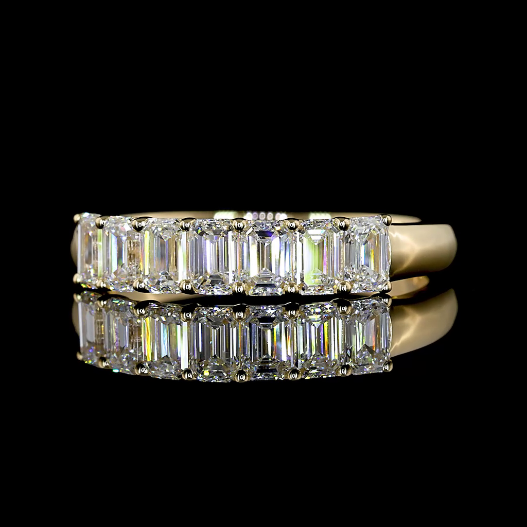 1.01 Cts 14k Yellow Gold Emerald Shape 7 Stones Eternity Band