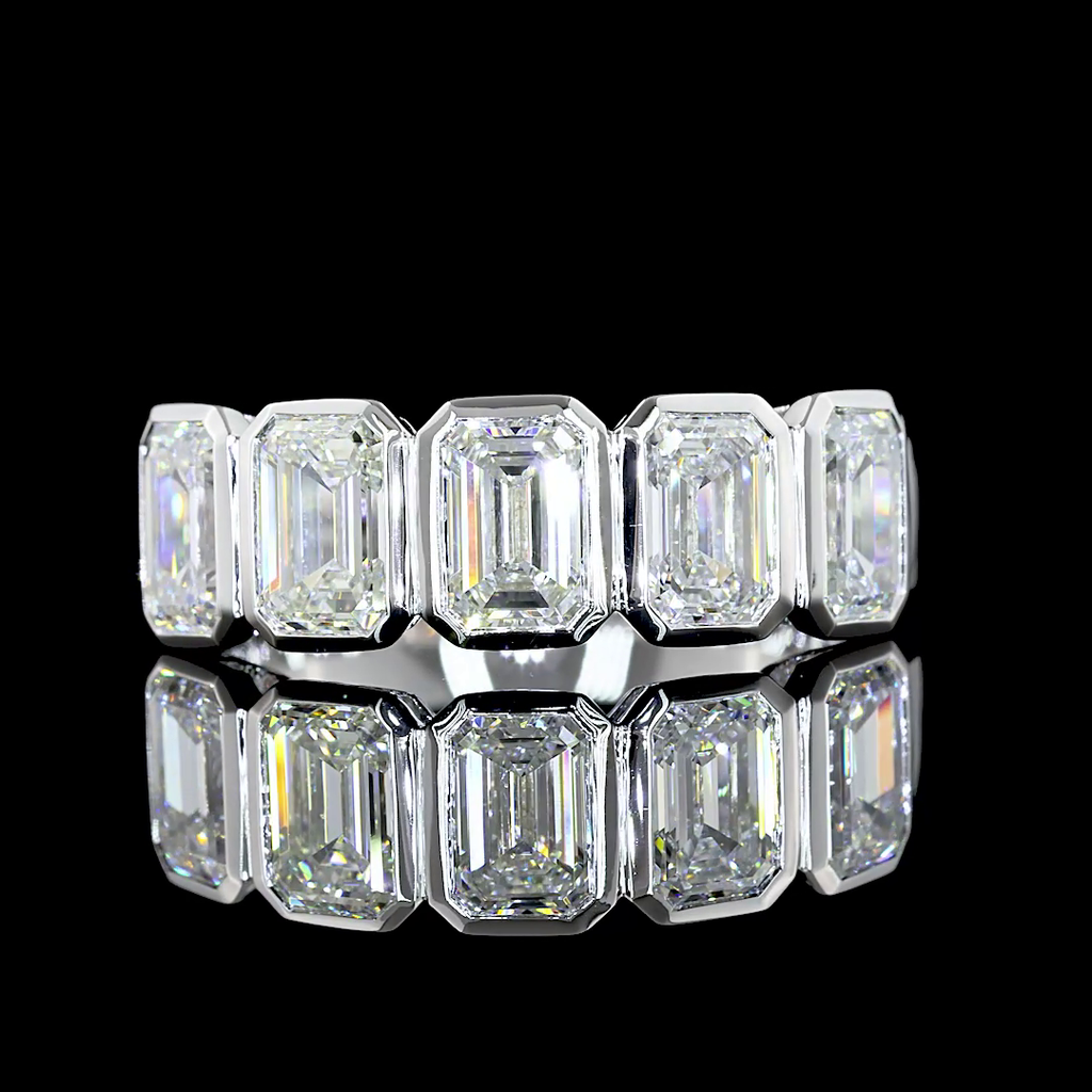 2.99 Cts 14k White Gold Emerald Shape 5 Stones Eternity Band