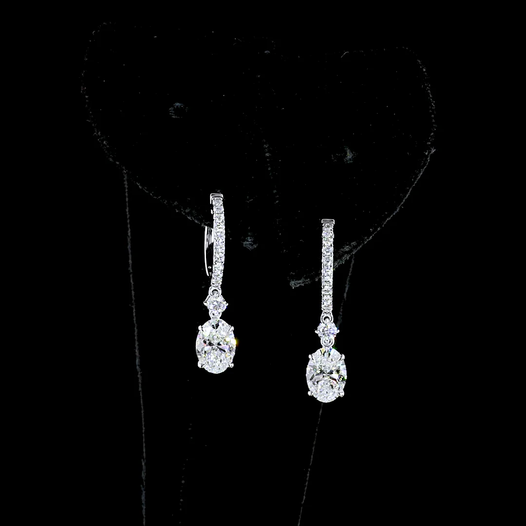 1.88 Cts 14k White Gold Oval Shape Hanging Earring