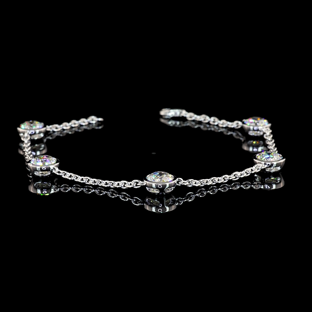 5.1 Cts 14k White Gold Old European Brilliant Shape Station Bracelet