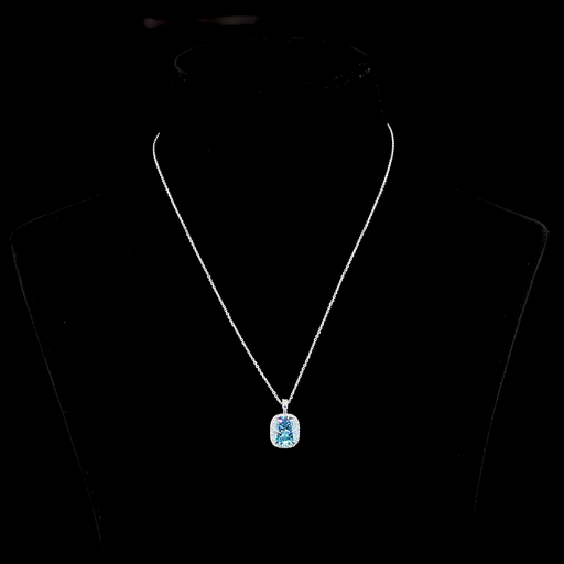 [PD14WHBECUFVB400P] 4.32 Cts 14k White Gold Cushion Brilliant Shape Halo Pendant