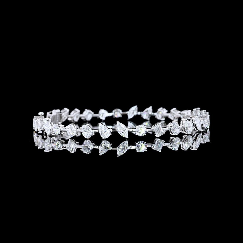 6.1 Cts 14k White Gold Mix Shape Station Bracelet