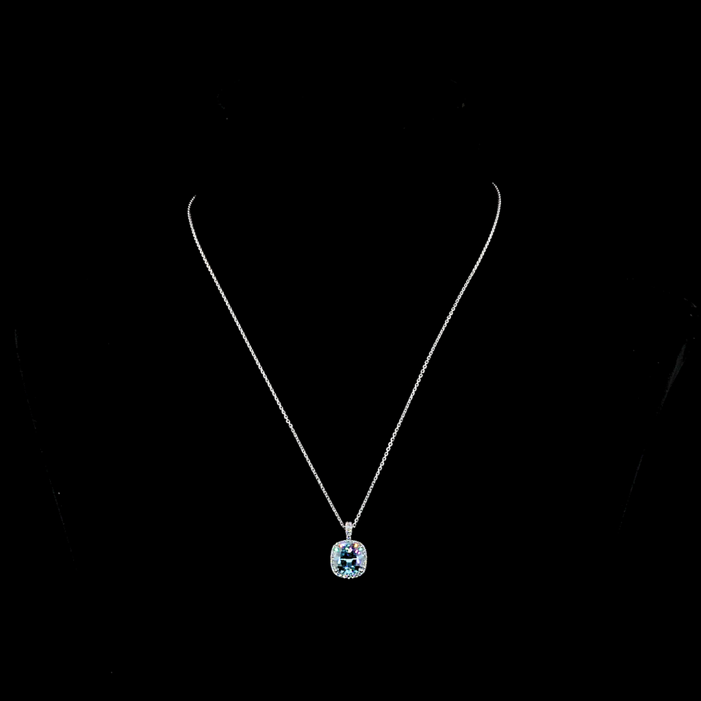 3.46 Cts 14k White Gold Cushion Modified Shape Halo Pendant