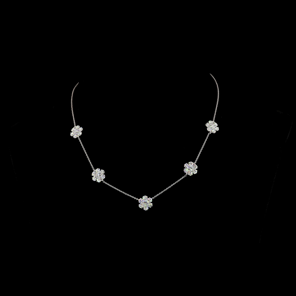 4.88 Cts 14k White Gold Round Shape Station Necklace