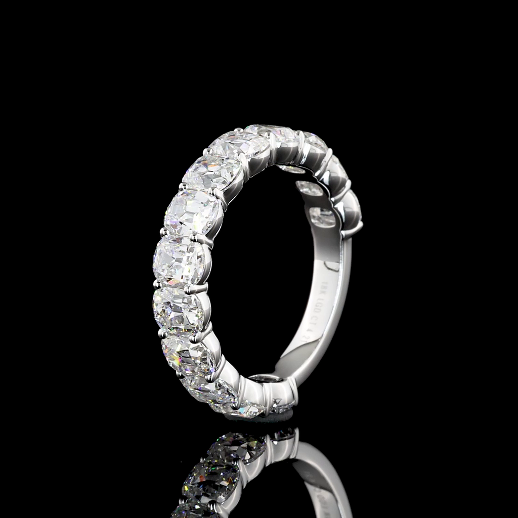 4.21 Cts 18k White Gold Antique Cushion Shape 3/4 Band Eternity Band