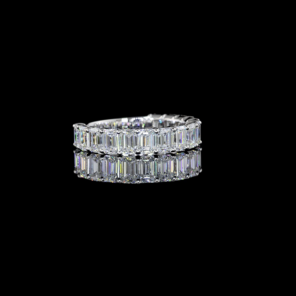 2.95 Cts 18k White Gold Emerald Shape 3/4 Band Eternity Band