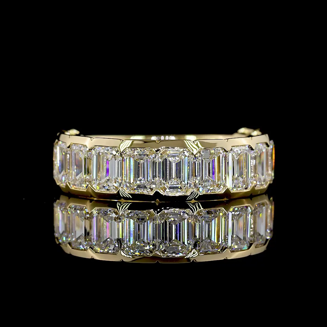 3.85 Cts 14k Yellow Gold Emerald Shape 3/4 Band Eternity Band