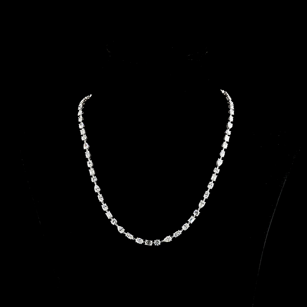 18.44 Cts 14k White Gold Mix Shape Station Necklace