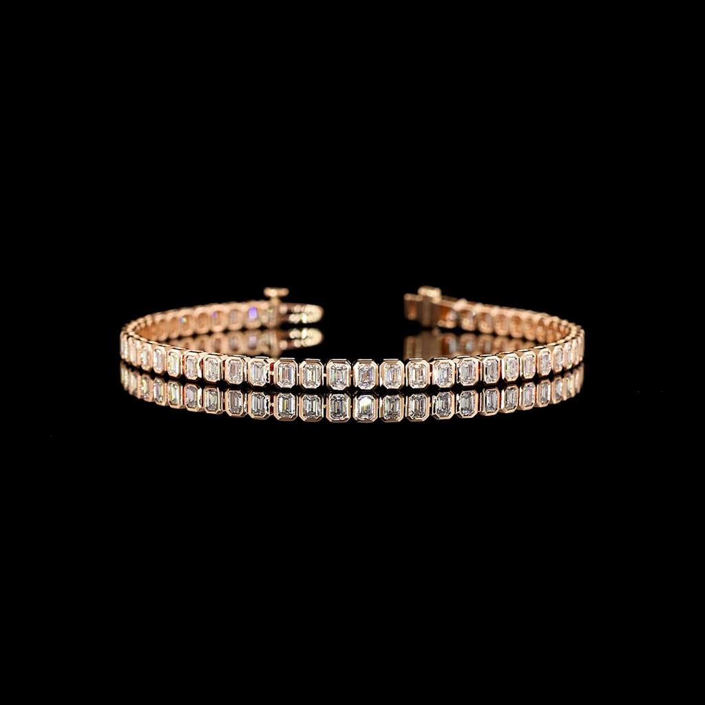 4.09 Cts 14k Rose Gold Emerald Shape Tennis Bracelet
