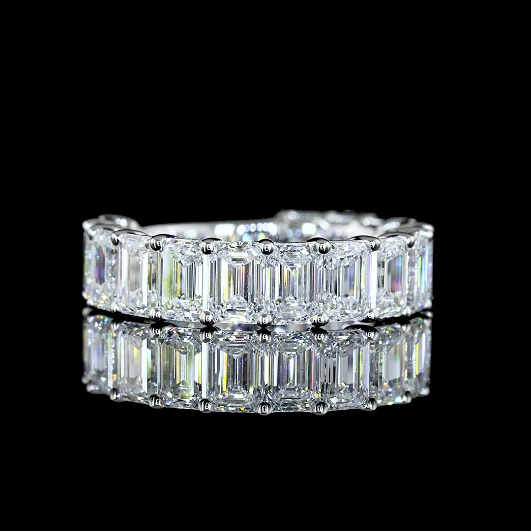 3.6 Cts 14k White Gold Emerald Shape 3/4 Band Eternity Band