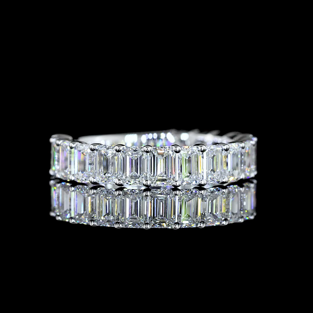 2.15 Cts 14k White Gold Emerald Shape 3/4 Band Eternity Band