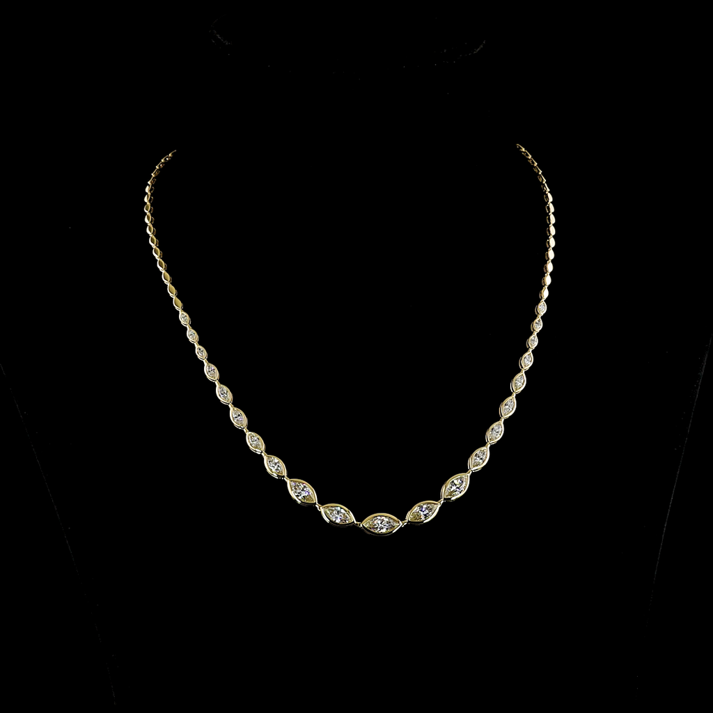 5.09 Cts 14k Yellow Gold Marquise Shape Riviera Necklace