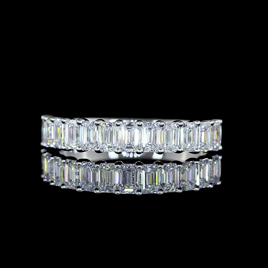 0.98 Cts 14k White Gold Emerald Shape Half Eternity Eternity Band