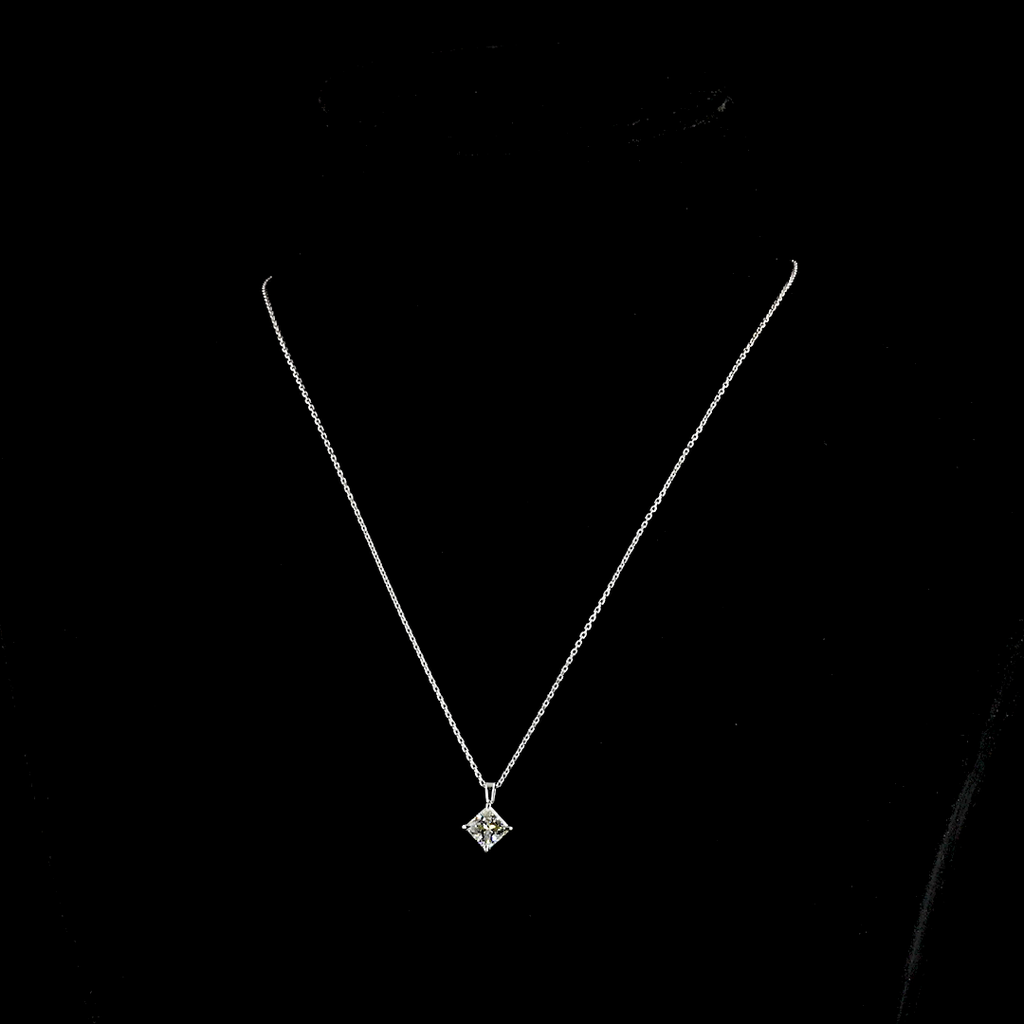 1.31 Cts 14k White Gold Princess Shape Solitaire Pendant