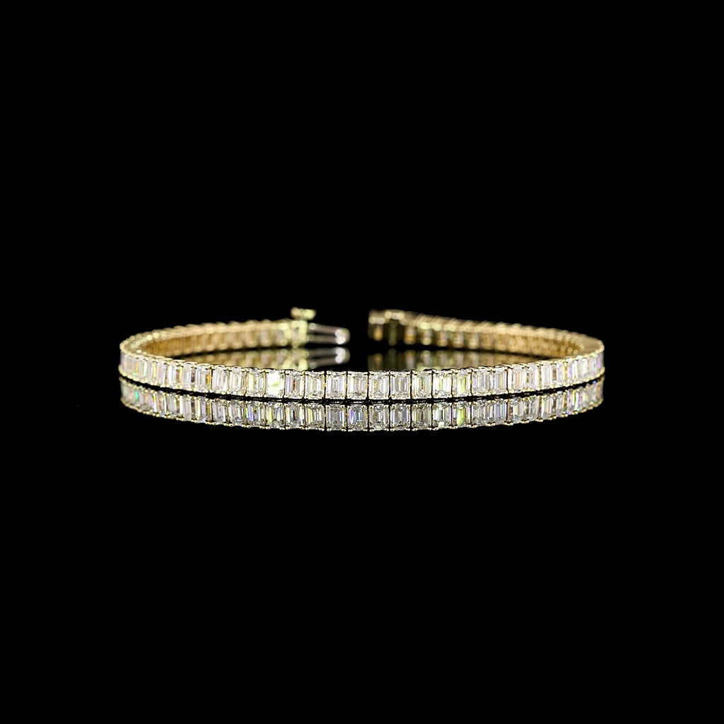 7.45 Cts 14k Yellow Gold Emerald Shape Tennis Bracelet