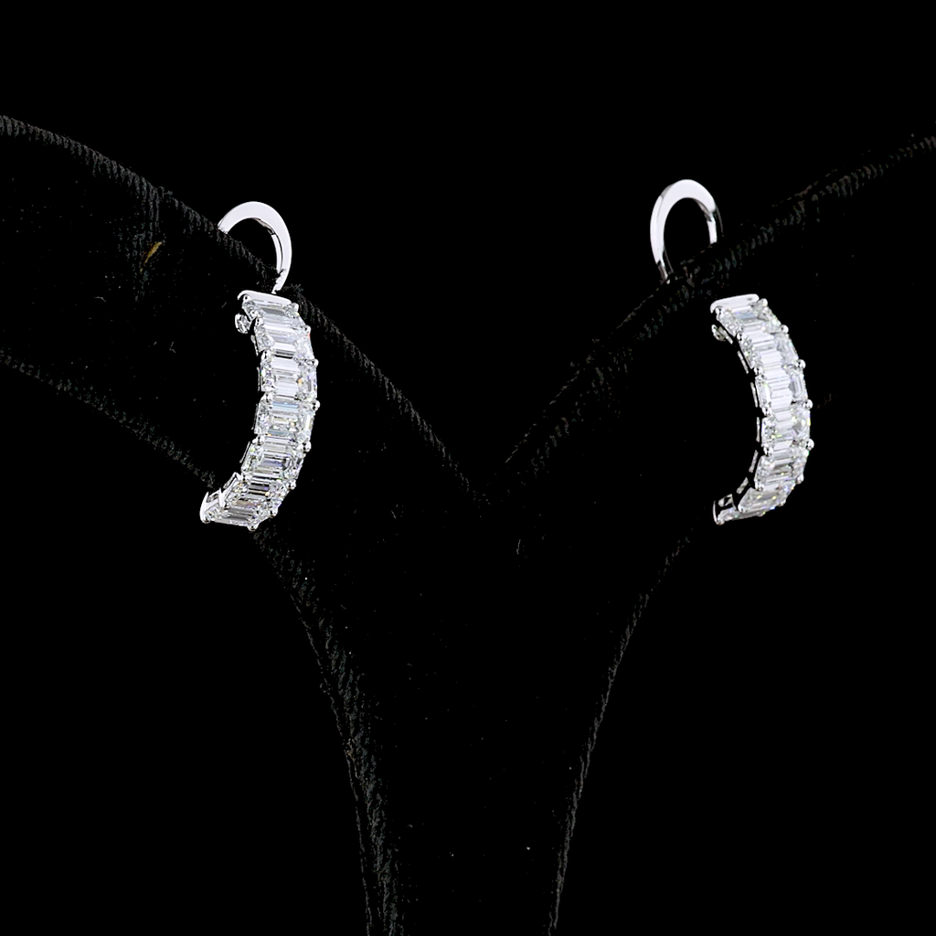 4.62 Cts 14k White Gold Emerald Shape C Hoops Earring