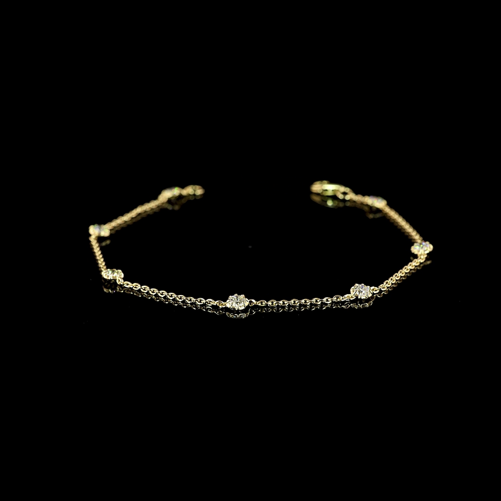 0.66 Cts 14k Yellow Gold Round Shape Station Bracelet