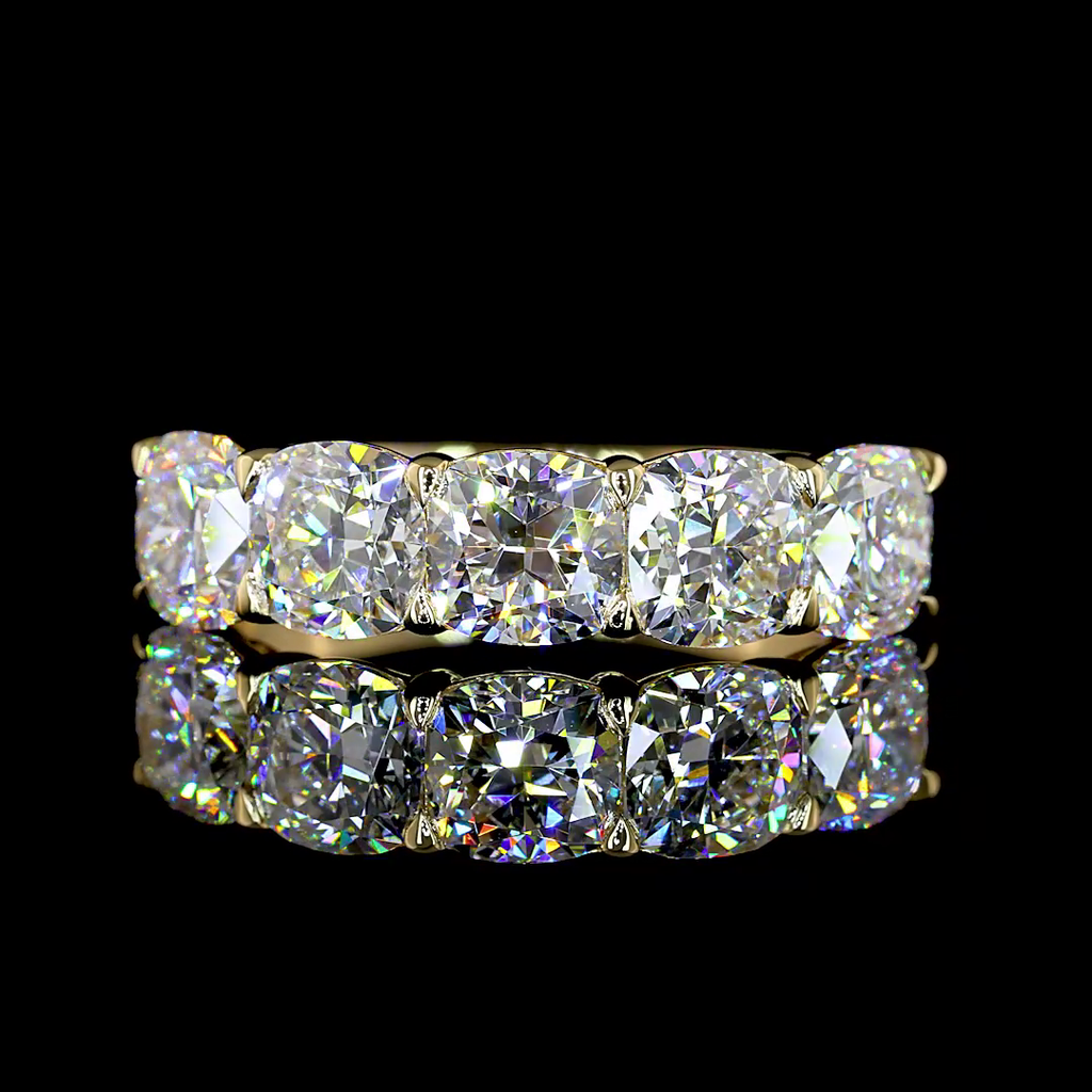 2.93 Cts 14k Yellow Gold Square Cushion Brilliant Shape 5 Stones Eternity Band