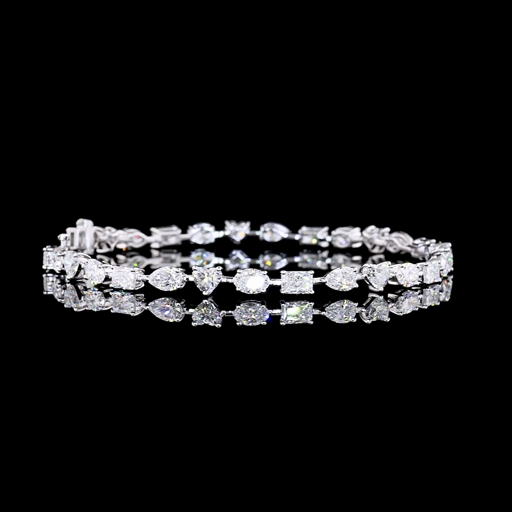 7.19 Cts 14k White Gold Mix Shape Station Bracelet