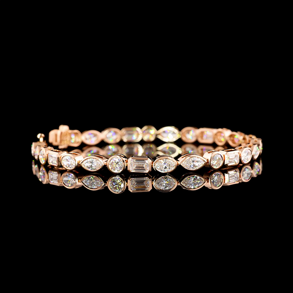 8.09 Cts 14k Rose Gold Mix Shape Tennis Bracelet