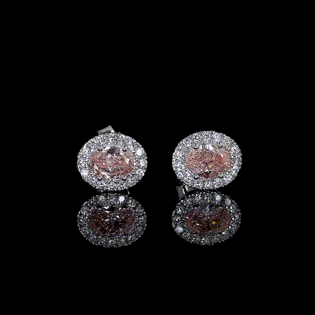 0.8 Cts 14k White Gold Oval Shape Halo Studs Earring