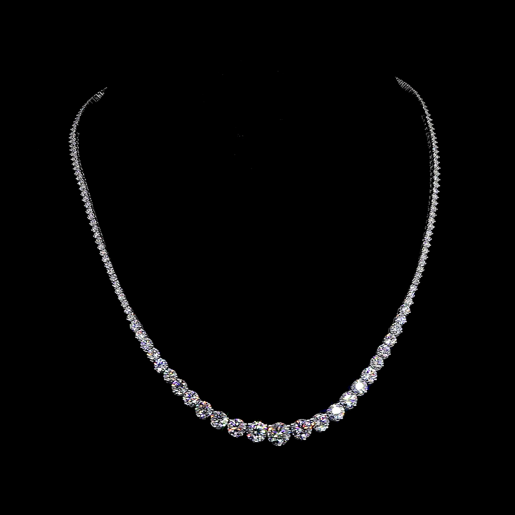 12.96 Cts 14k White Gold Round Shape Riviera Necklace