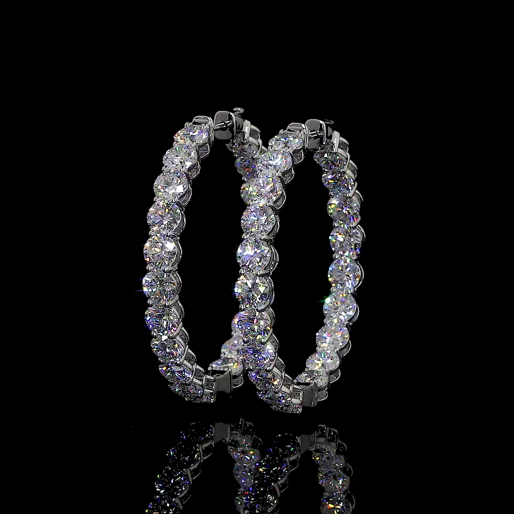 12.83 Cts 14k White Gold Round Shape Hoops Earring