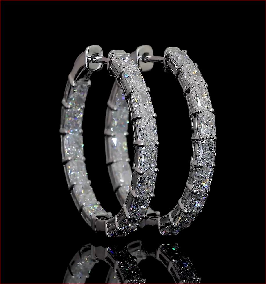 3.38 Cts 14k White Gold Radiant Shape Hoops Earring