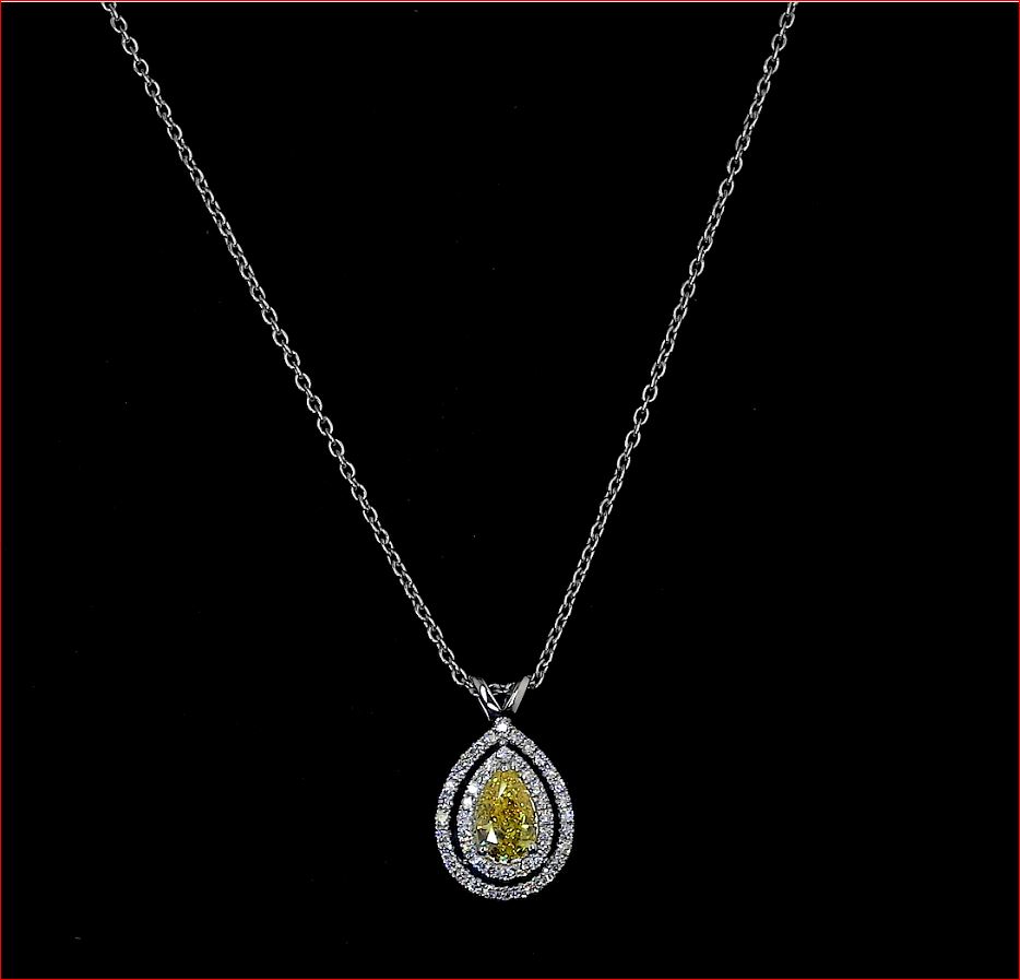 1.22 Cts 14k White Gold Pear Shape Double Halo Pendant