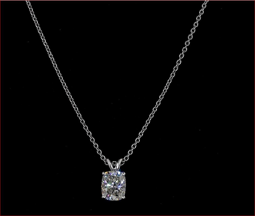 1.53 Cts 14k White Gold Cushion Modified Shape Solitaire Pendant