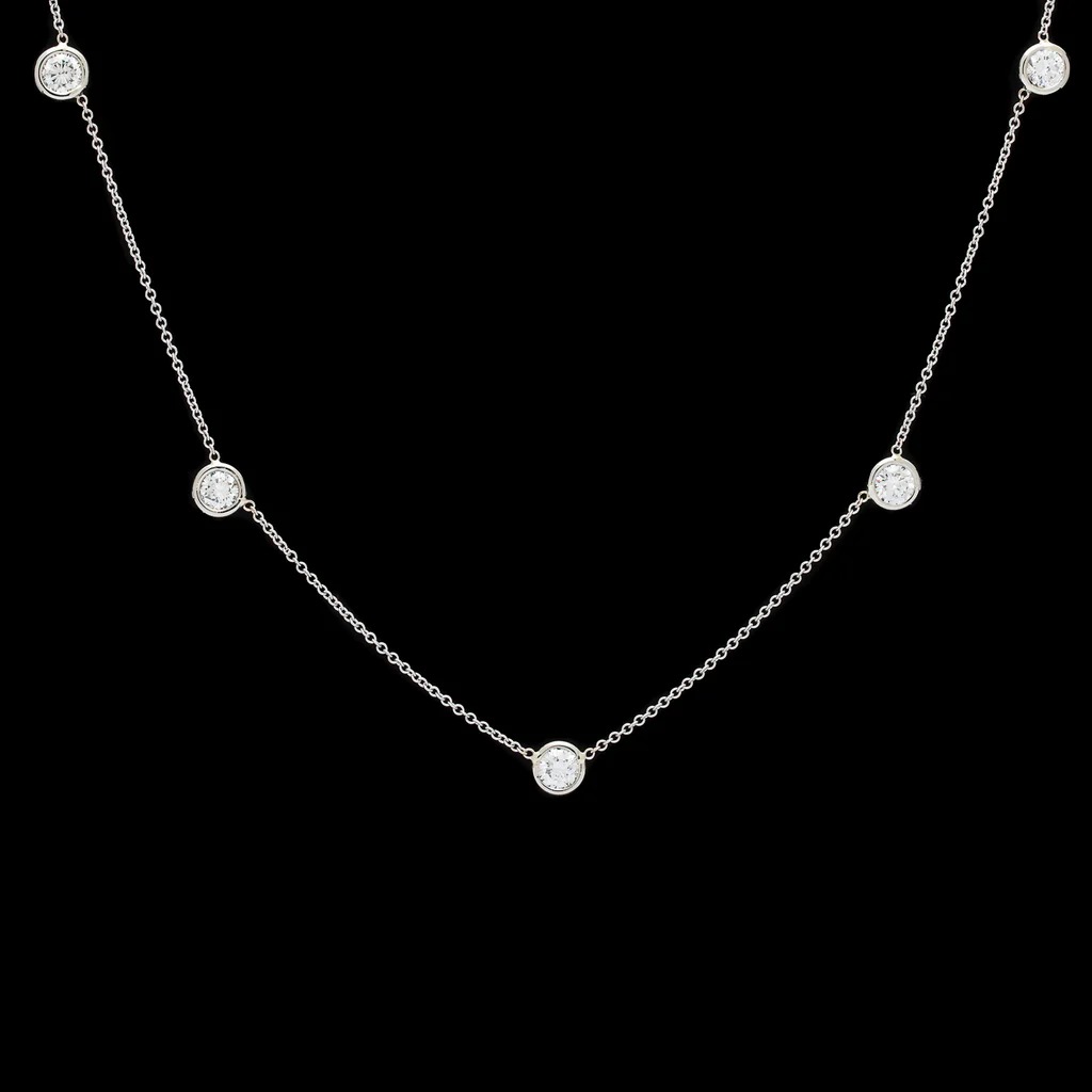 5.21 Cts 14k White Gold Old European Brilliant Shape Station Necklace