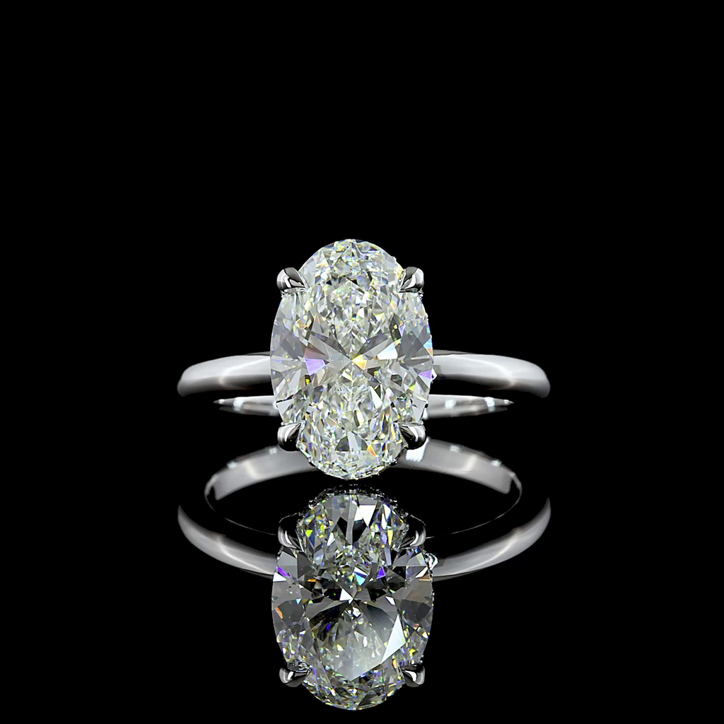 3.18 Cts 14k White Gold Oval Shape Hidden Halo Ring