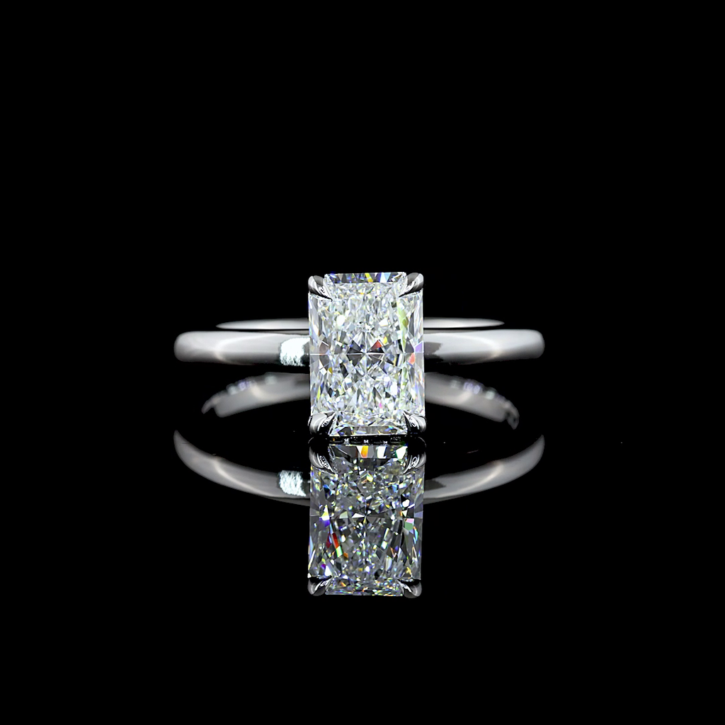 1.63 Cts 14k White Gold Radiant Shape Hidden Halo Ring