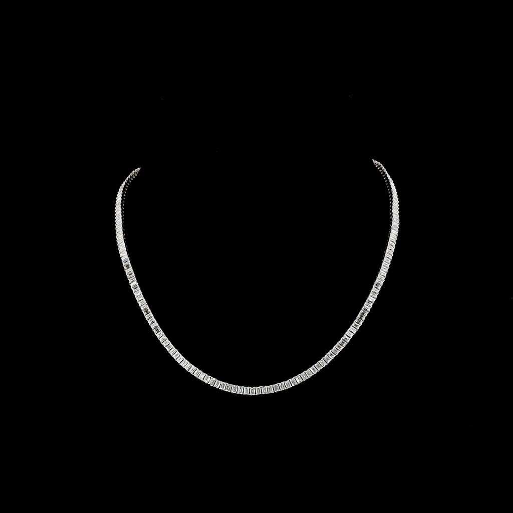 12.24 Cts 14k White Gold Emerald Shape Tennis Necklace