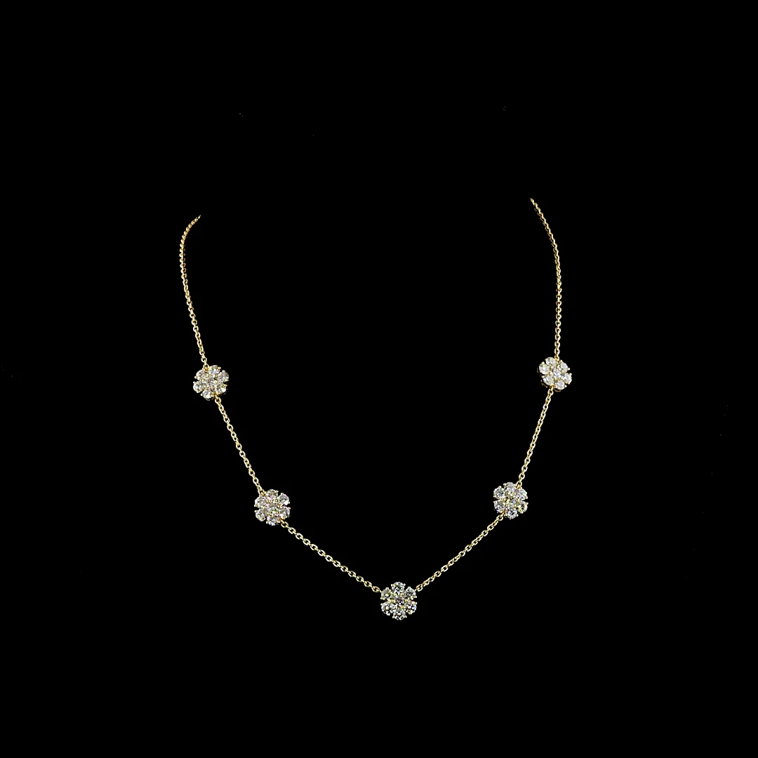 4.83 Cts 18k Yellow Gold Round Shape Station Necklace