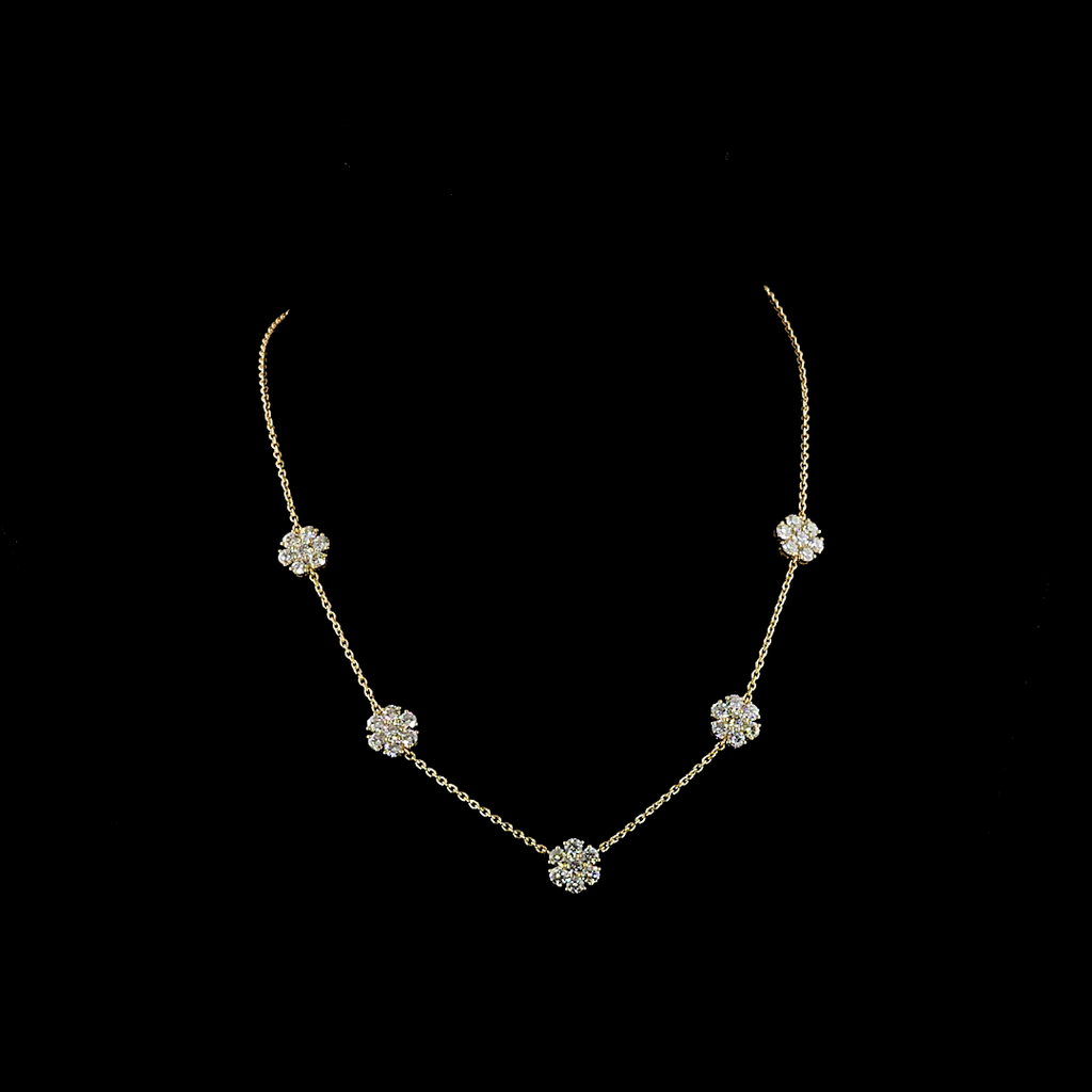 4.83 Cts 18k Yellow Gold Round Shape Station Necklace
