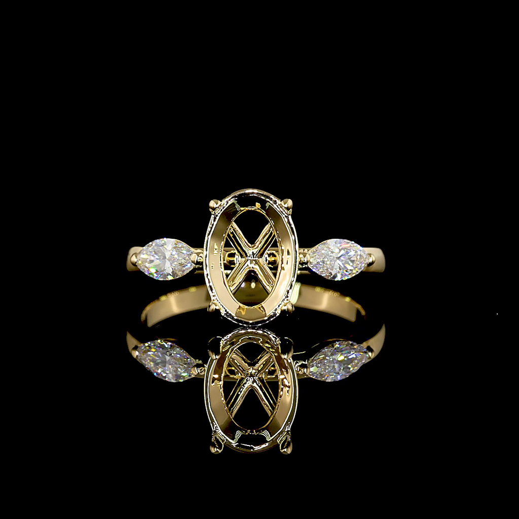 0.37 Cts 18k Yellow Gold Marquise Shape 3 Stones Ring