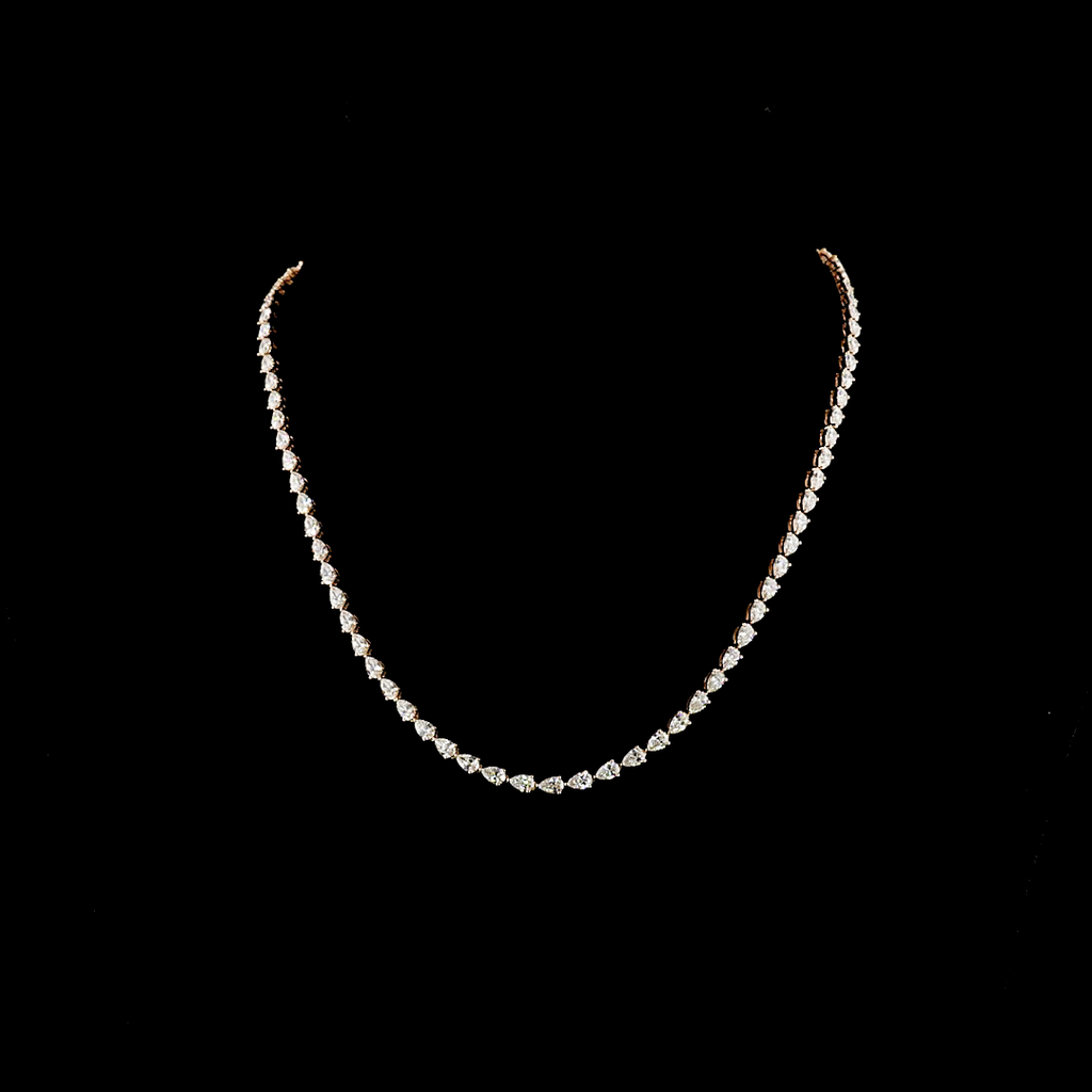 10.41 Cts 14k Rose Gold Pear Shape Tennis Necklace