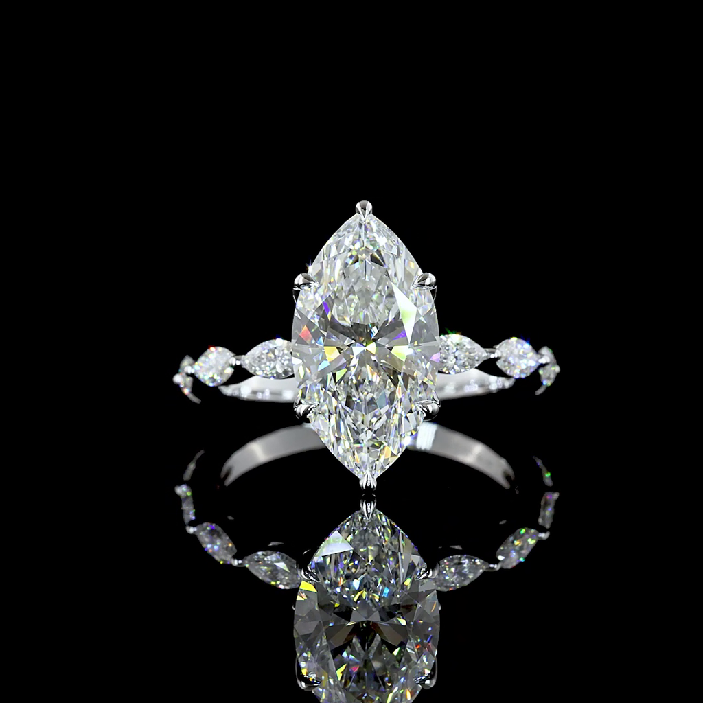 3.71 Cts 14k White Gold Marquise Shape Hidden Halo Ring