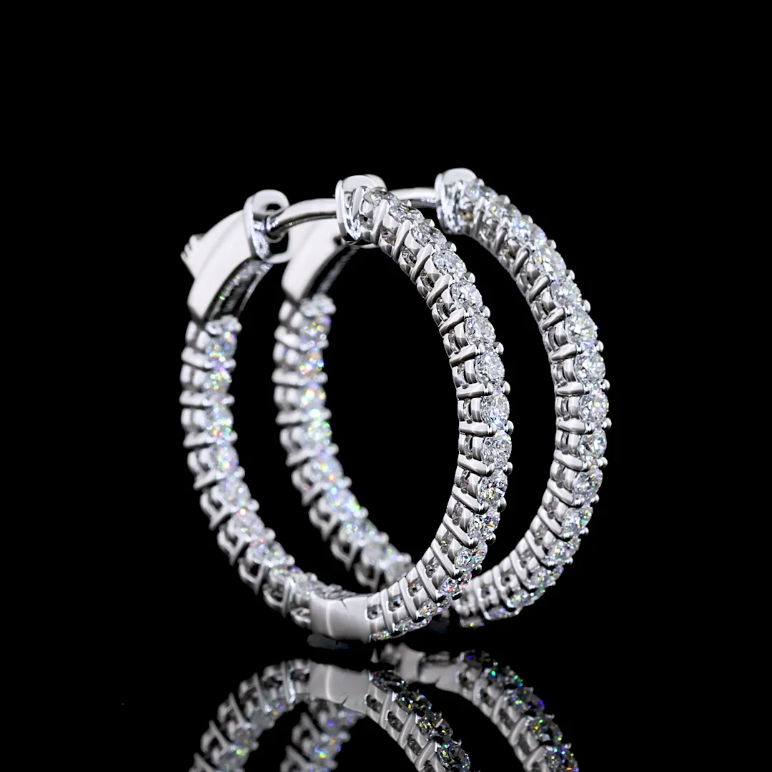 0.91 Cts 14k White Gold Round Shape Hoops Earring